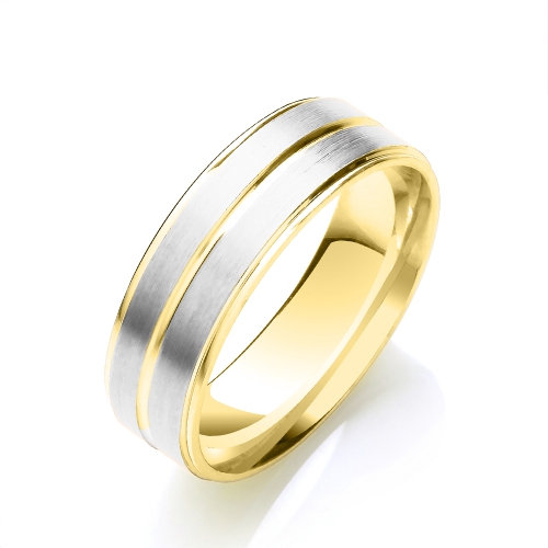 Yellow Gold Two colour track edges centre Plain Ring Wedding Rings & Bands
