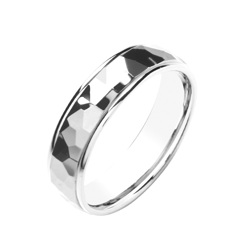 White Gold Hammered court polished finish Women's Plain Wedding Rings & Bands