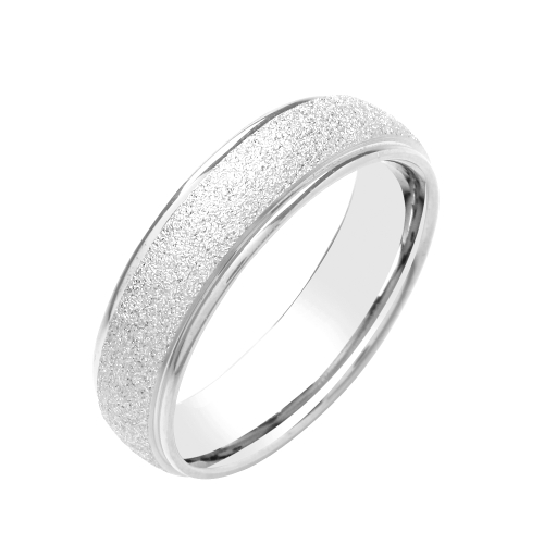 White Gold Court grind stone sandblast centre and polished edges profile Women's Plain Wedding Rings & Bands
