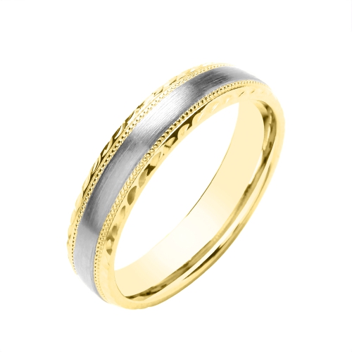 Yellow Gold D shape millgrain edge Plain Ring Wedding Rings & Bands