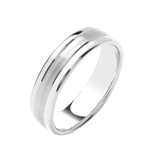 White Gold Soft court polished edges matt centre Women's Plain Wedding Rings & Bands