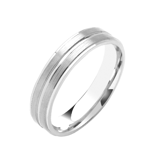 White Gold Flat court track edges centre Women's Plain Wedding Rings & Bands