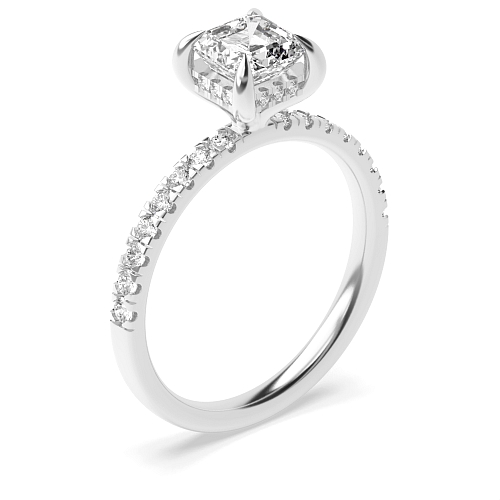 4 Prong Asscher tiger claws hidden halo Engagement Rings