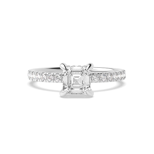 4 Prong Asscher tiger claws hidden halo Engagement Rings