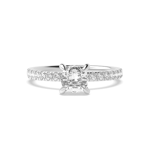 4 Prong Cushion tiger claws hidden halo Halo Engagement Rings