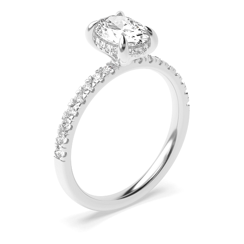 4 Prong Oval tiger claws hidden halo Side Stone Engagement Rings