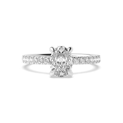 4 Prong Oval tiger claws hidden halo Side Stone Engagement Rings