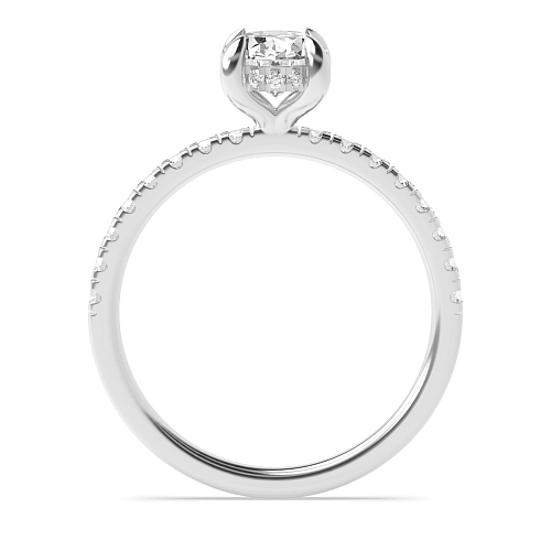 4 Prong Oval tiger claws hidden halo Side Stone Engagement Rings