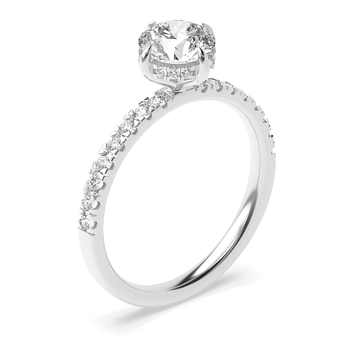 4 Prong Round tiger claws hidden halo Engagement Rings