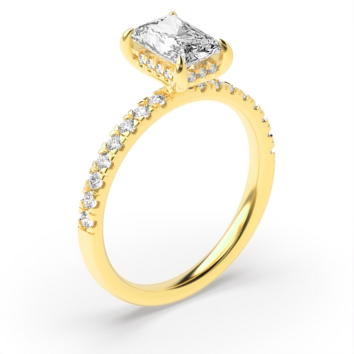 4 Prong Yellow Gold tiger claws hidden halo Engagement Rings