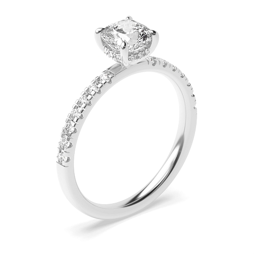 Cushion Side stone hidden Halo Engagement Rings