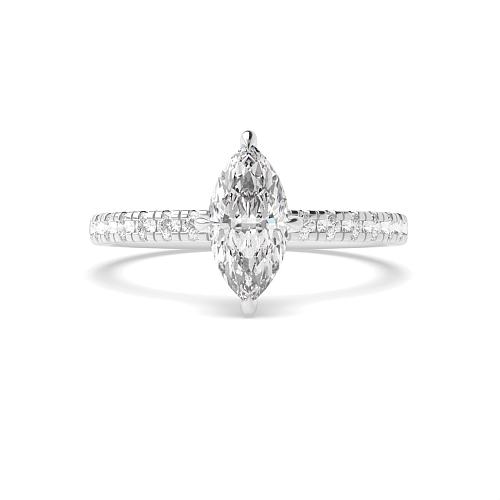 4 Prong Marquise Side stone Hidden Halo Engagement Ring