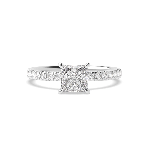 4 Prong Princess Side stone Hidden Halo Engagement Ring