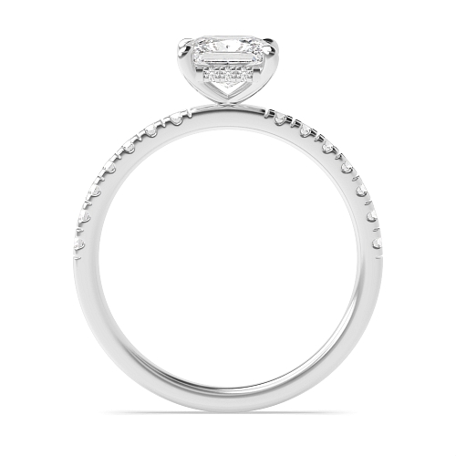 4 Prong Princess Side stone Hidden Halo Engagement Ring