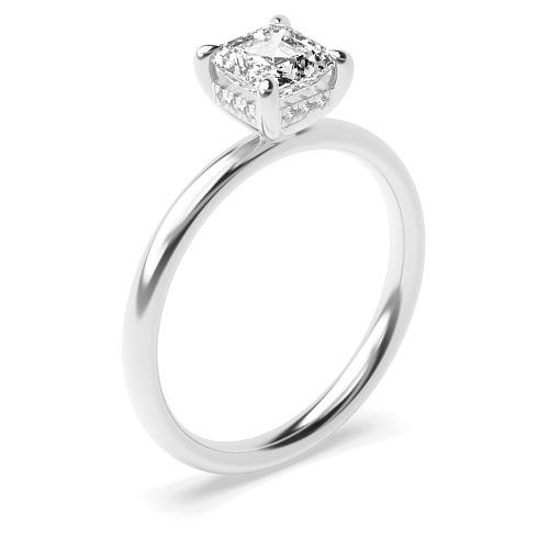 Asscher hidden halo clawed prongs Engagement Rings