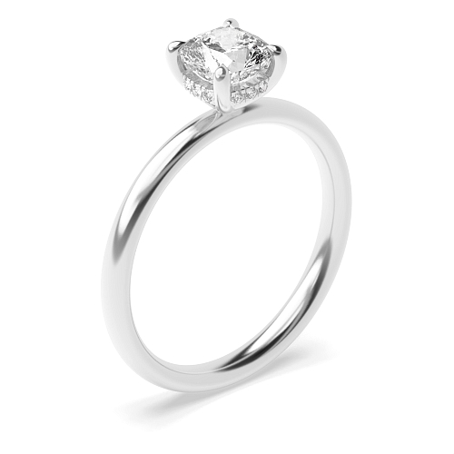 Cushion hidden halo clawed prongs Halo Engagement Rings