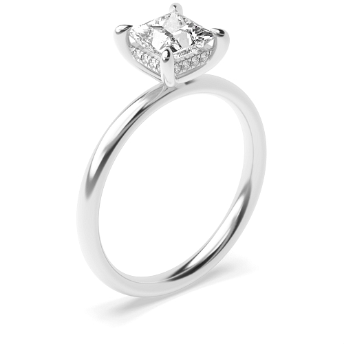 Princess hidden halo clawed prongs Engagement Rings