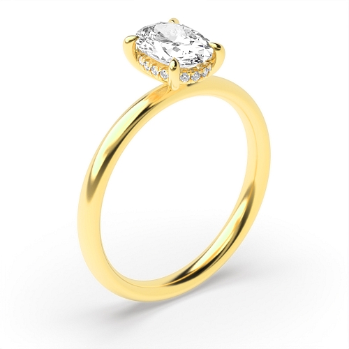Yellow Gold hidden halo clawed prongs Side Stone Engagement Rings