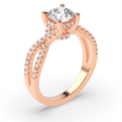 4 Prong Rose Gold hidden halo crossed shoulder Engagement Rings