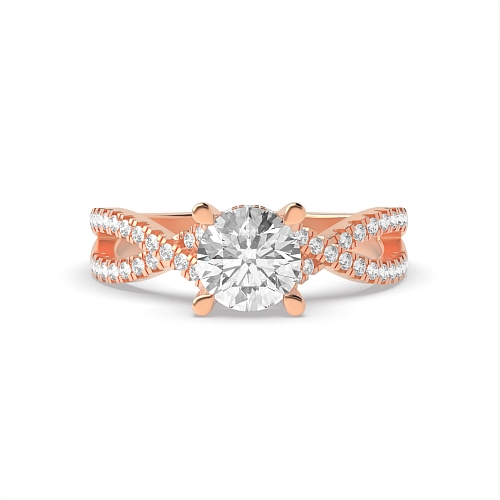 4 Prong Rose Gold hidden halo crossed shoulder Engagement Rings