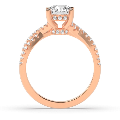 4 Prong Rose Gold hidden halo crossed shoulder Engagement Rings