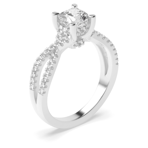 4 Prong Cushion hidden halo crossed shoulder Halo Engagement Rings