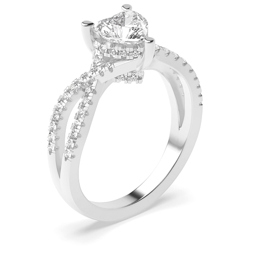 Prong Heart hidden halo crossed shoulder Engagement Rings