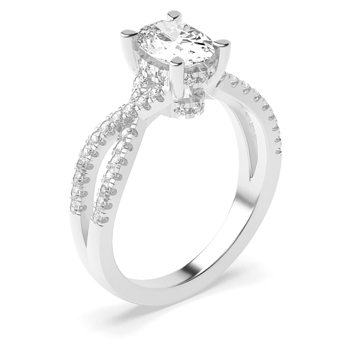 4 Prong Oval hidden halo crossed shoulder Engagement Rings