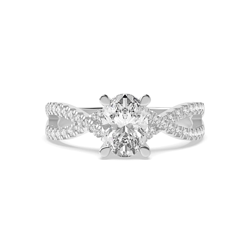 4 Prong Oval hidden halo crossed shoulder Engagement Rings