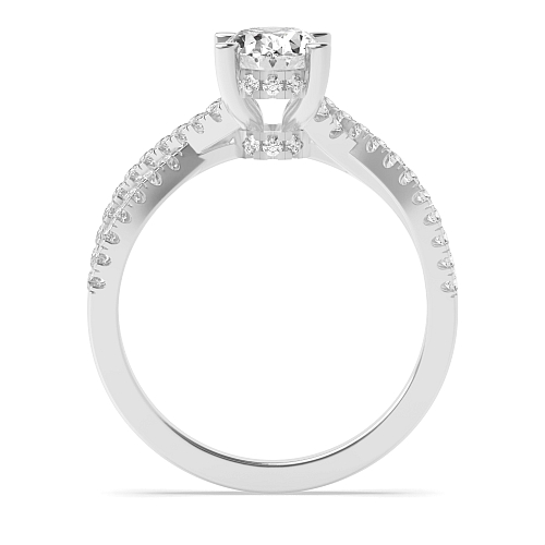 4 Prong Oval hidden halo crossed shoulder Engagement Rings