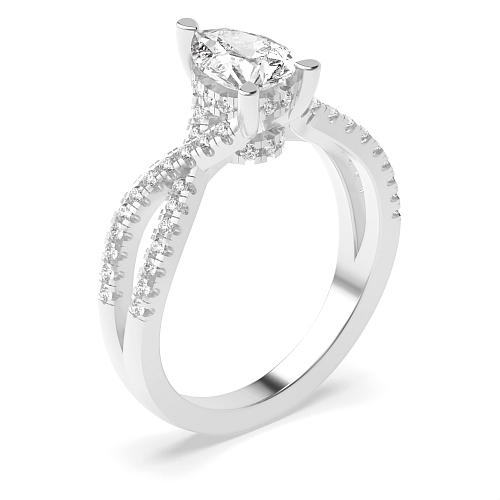 Prong Pear hidden halo crossed shoulder Engagement Rings