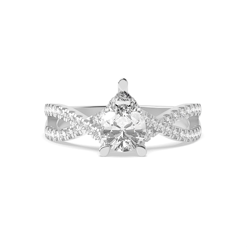 Prong Pear hidden halo crossed shoulder Engagement Rings