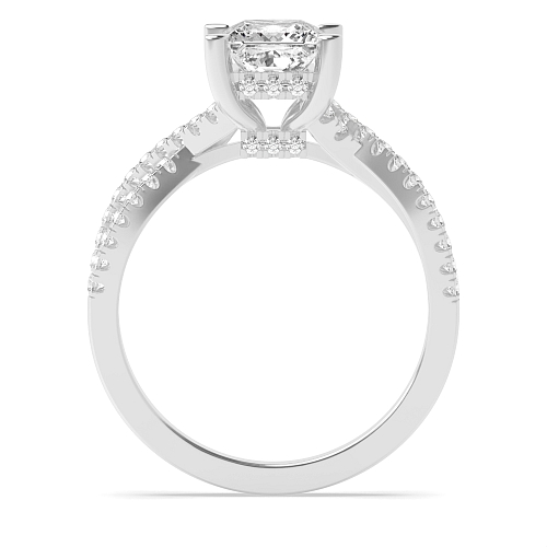 4 Prong Princess hidden halo crossed shoulder Engagement Rings
