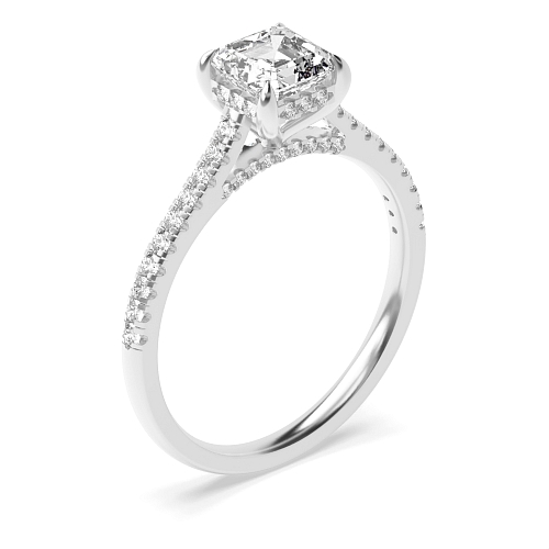 Asscher hidden halo high set Engagement Rings