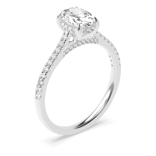 Oval hidden halo high set Side Stone Engagement Rings