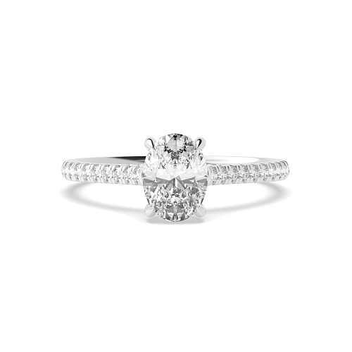 Oval hidden halo high set Side Stone Engagement Rings