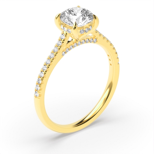 Yellow Gold hidden halo high set Side Stone Engagement Rings