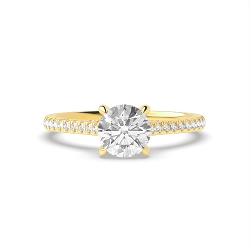 Yellow Gold hidden halo high set Side Stone Engagement Rings
