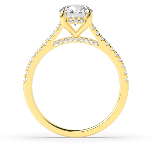 Yellow Gold hidden halo high set Side Stone Engagement Rings