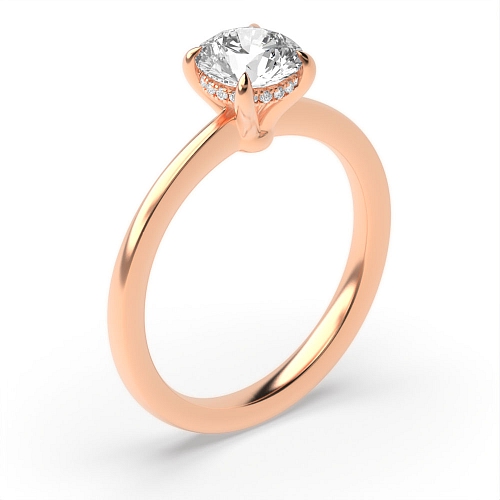 4 Prong Rose Gold Hidden halo claw Engagement Rings
