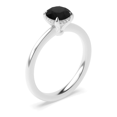 4 Prong Hidden halo claw Black Diamond Solitaire Engagement Rings