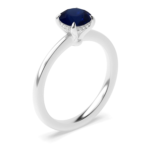 Hidden halo claw Blue Sapphire Engagement Rings