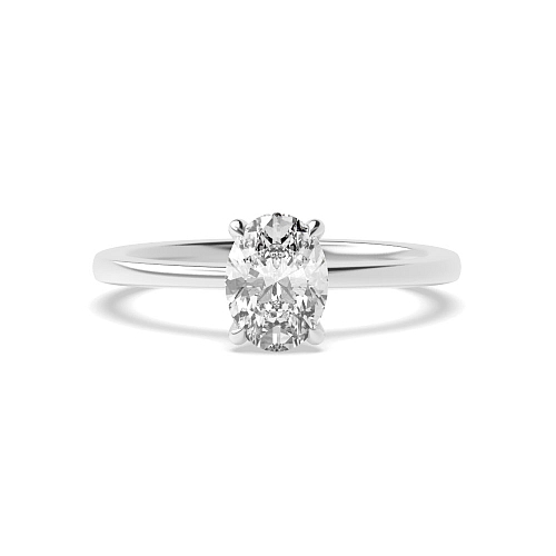 4 Prong Oval Hidden halo claw Solitaire Engagement Rings
