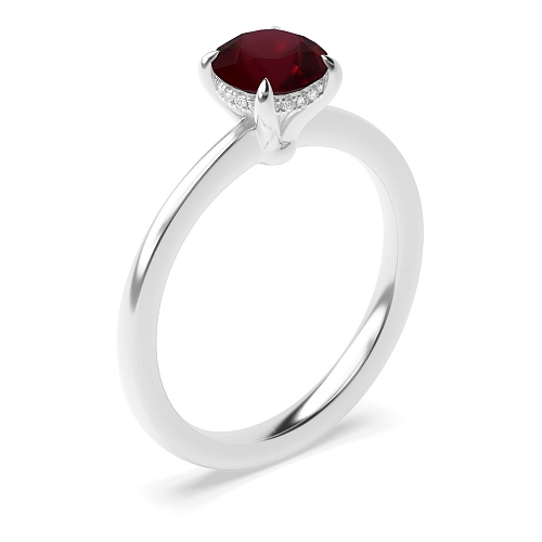 Hidden halo claw Ruby Engagement Rings
