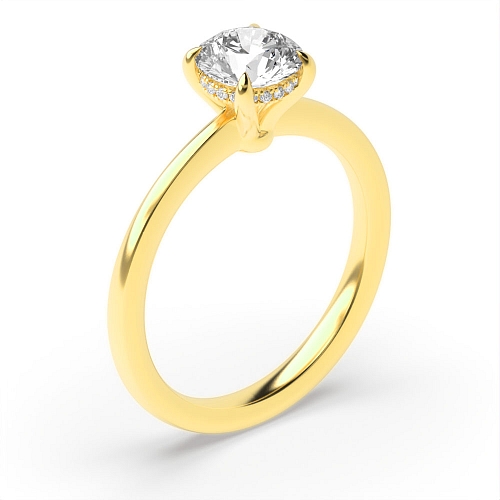 Yellow Gold Hidden halo claw Engagement Rings