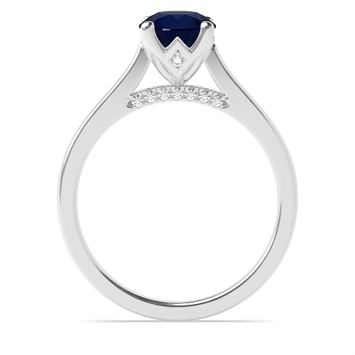 Hidden halo gallery high set crown style Blue Sapphire Engagement Rings