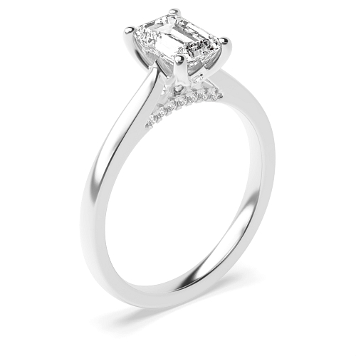 4 Prong Emerald Hidden halo gallery high set crown style Engagement Rings