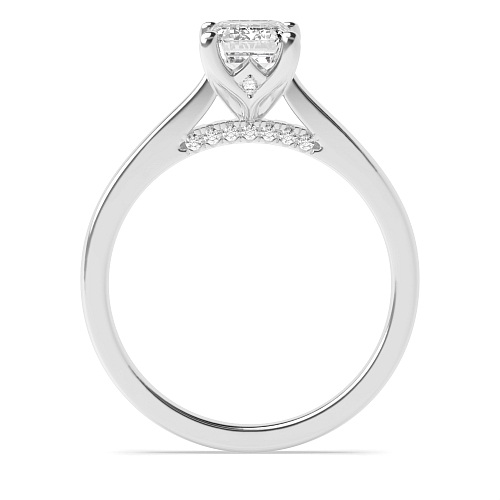 4 Prong Emerald Hidden halo gallery high set crown style Engagement Rings
