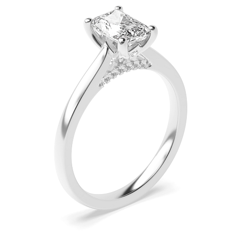 4 Prong Radiant Hidden halo gallery high set crown style Engagement Rings