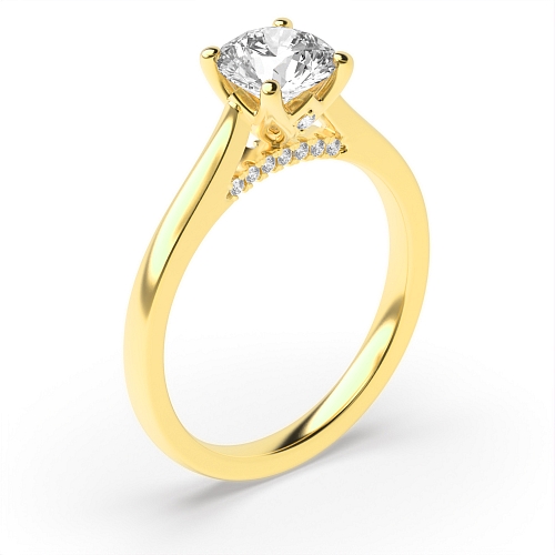 4 Prong Yellow Gold Hidden halo gallery high set crown style Engagement Rings